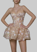 Kaeltrix Floral Sequin Puffy Mini Dress