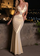 Dagfinn Halter Floral Backless Maxi Dress In Gold