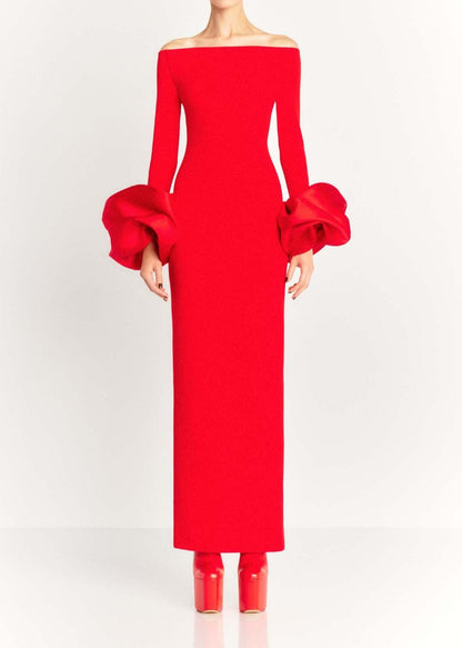 Kyrie Lantern Sleeve Bandage Maxi Dress In Red