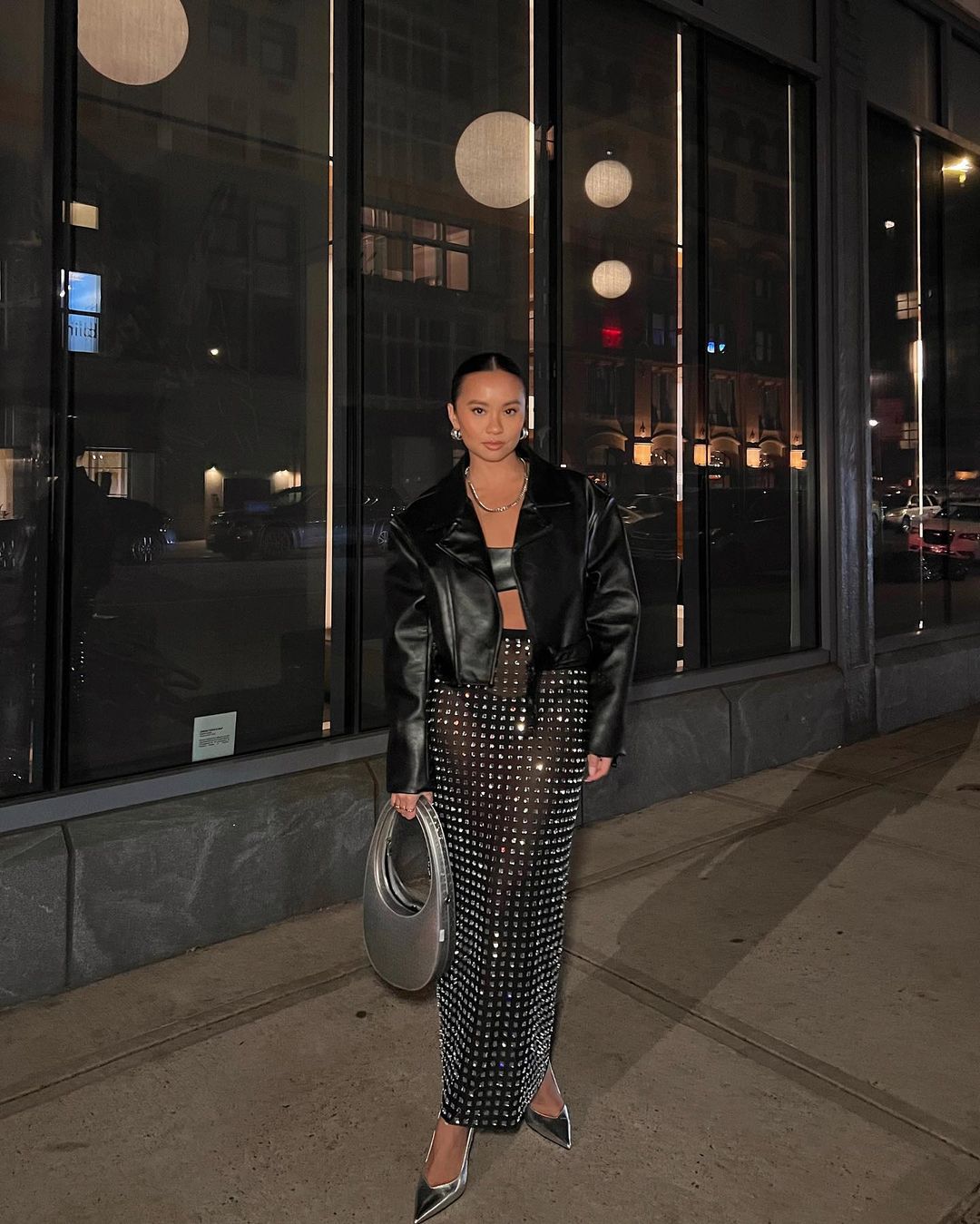 Gustine Long Sleeve Embellished Mesh Top