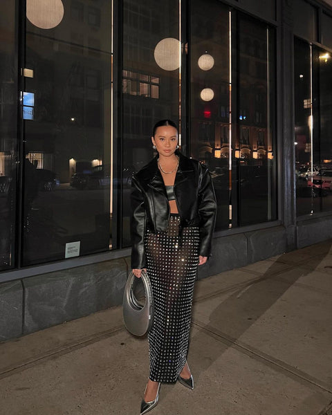 Gustine Long Sleeve Embellished Mesh Top