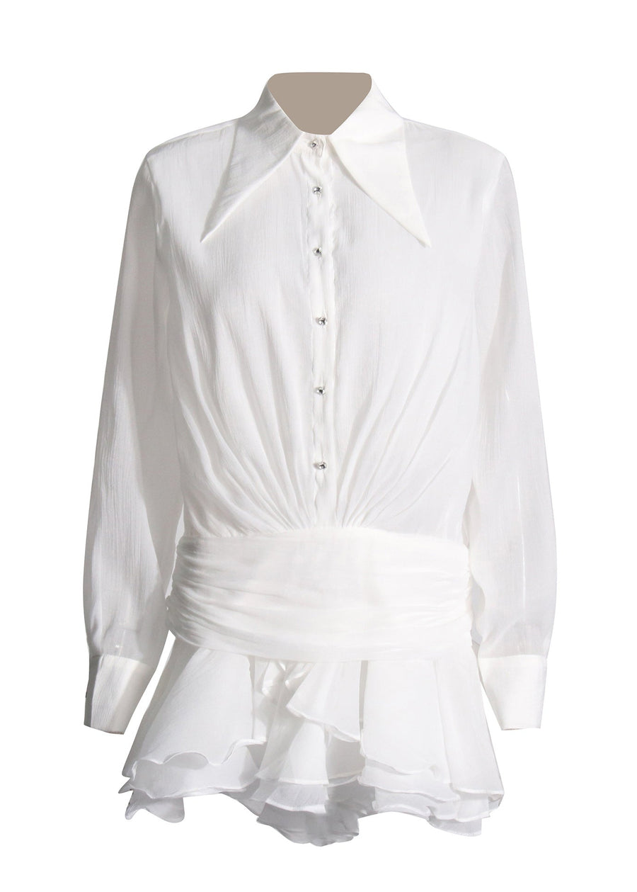 Lisandro Collar Ruffle Ruched Mini Dress