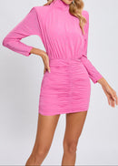 Amyra Crystal Embellished Ruched Bodycon Mini Dress In Pink