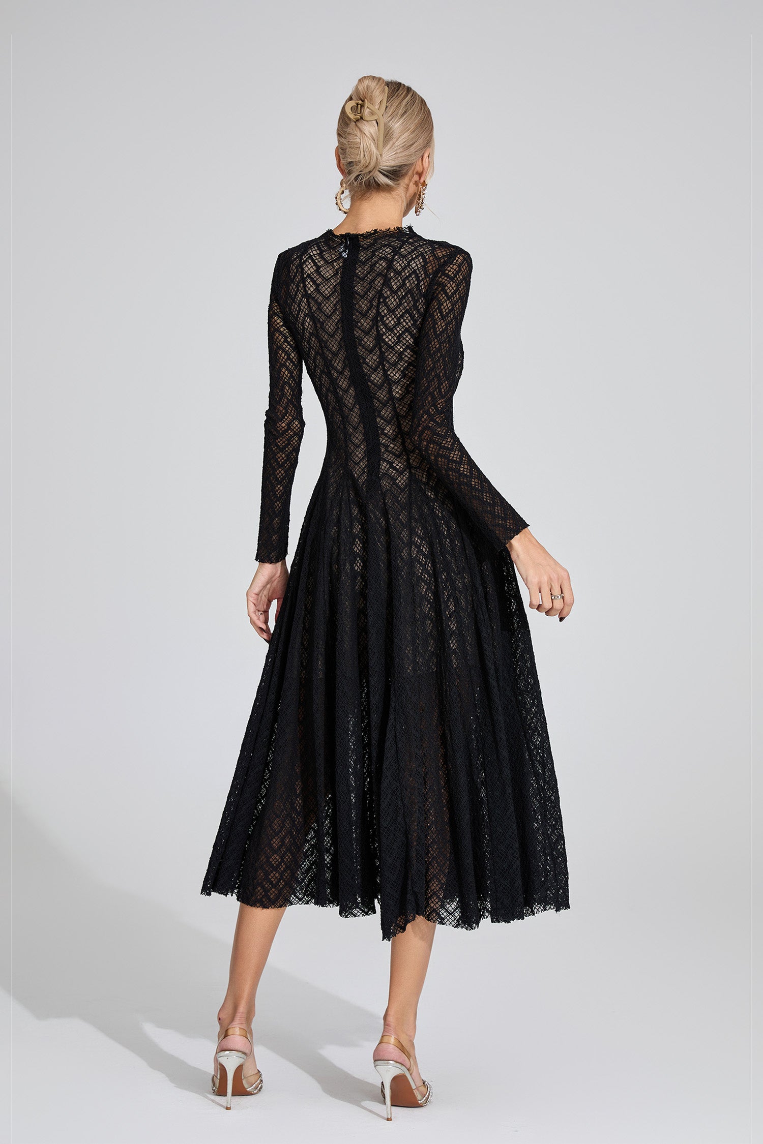 Eryndel Lace Long Sleeve Maxi Dress In Black