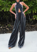 Aendria Halter Backless Jumpsuit In Grey