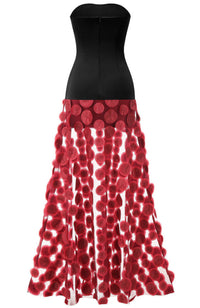 Benicio Strapless A Line Maxi Dress In Black Burgundy