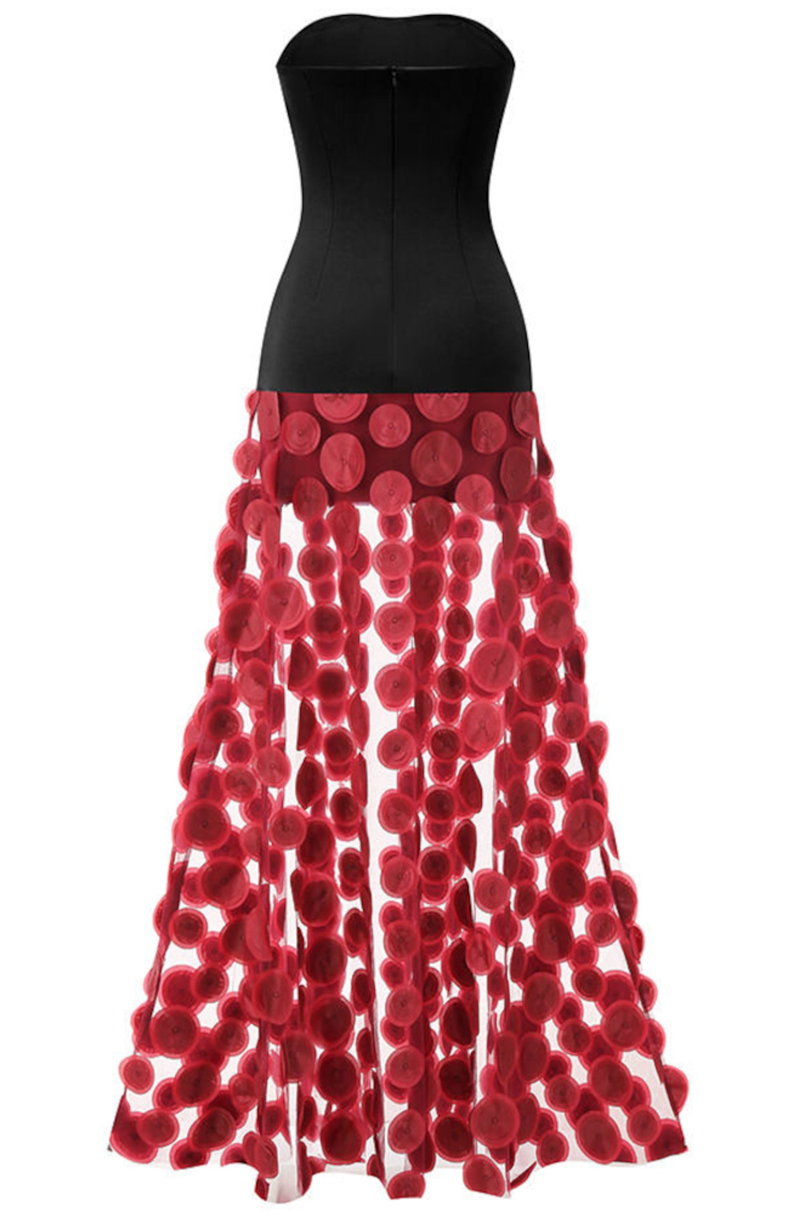 Benicio Strapless A Line Maxi Dress In Black Burgundy