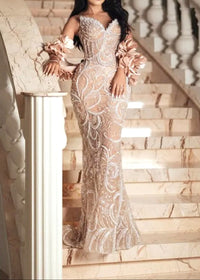 Lathrop Strapless Pearl Sequin Embellished Maxi Dress In Nude