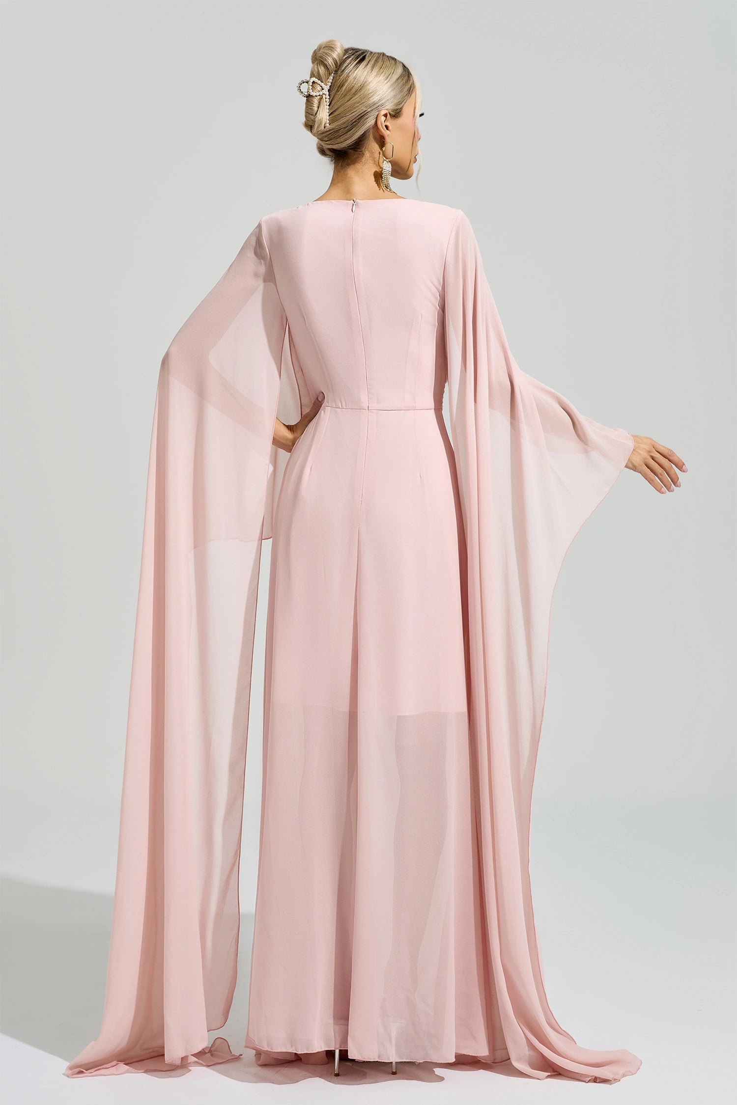 Fusca Pink Cape Sleeve Maxi Dress