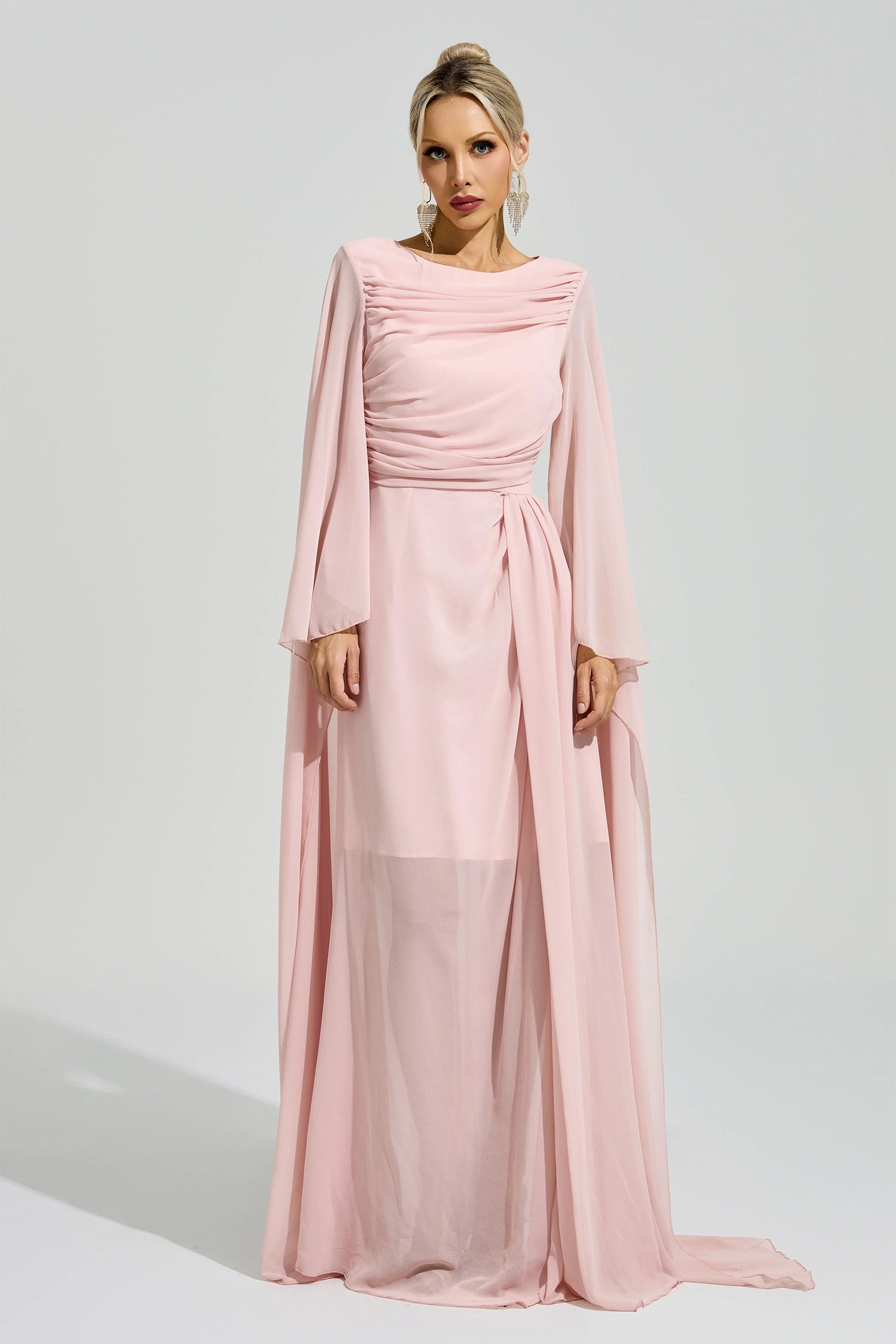 Fusca Pink Cape Sleeve Maxi Dress