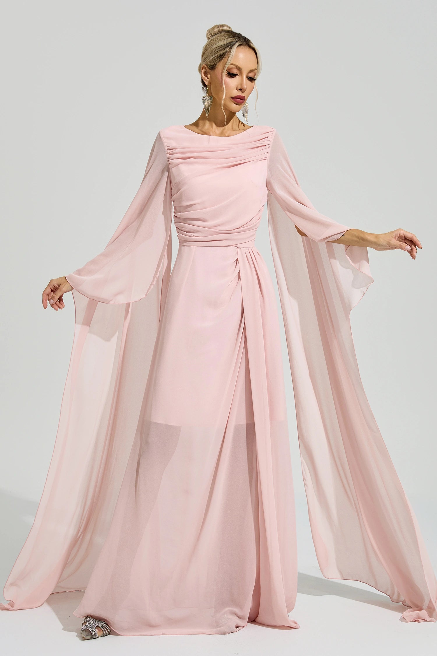 Fusca Pink Cape Sleeve Maxi Dress