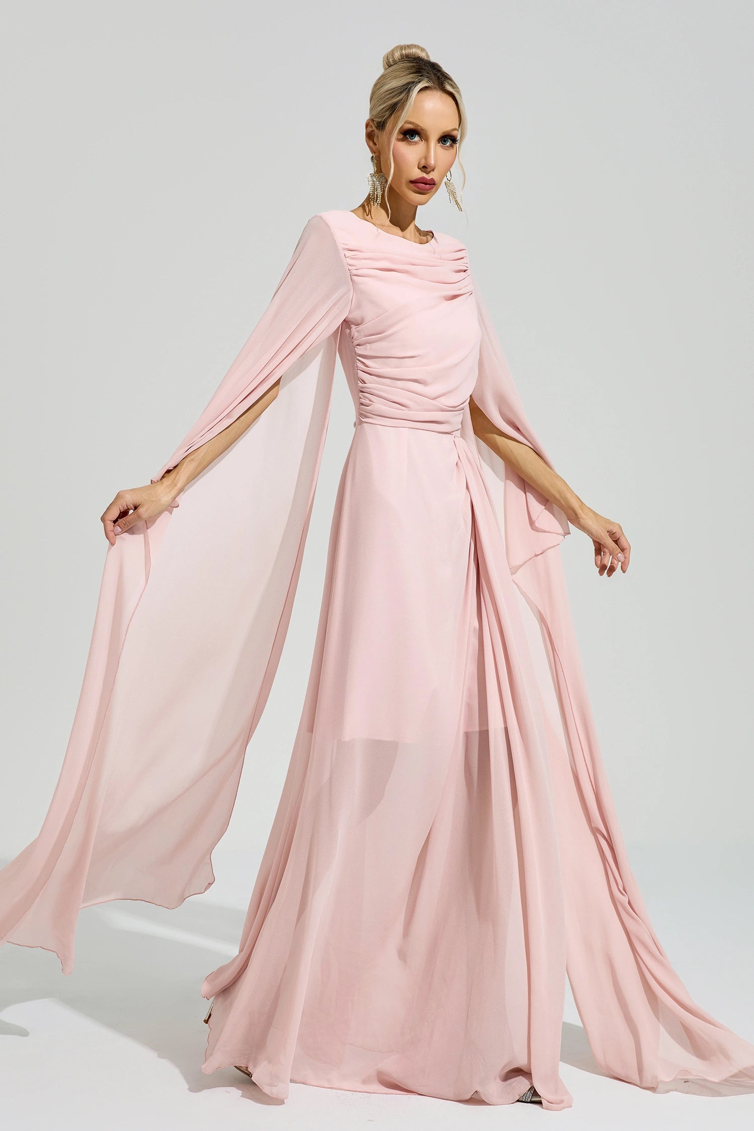 Fusca Pink Cape Sleeve Maxi Dress