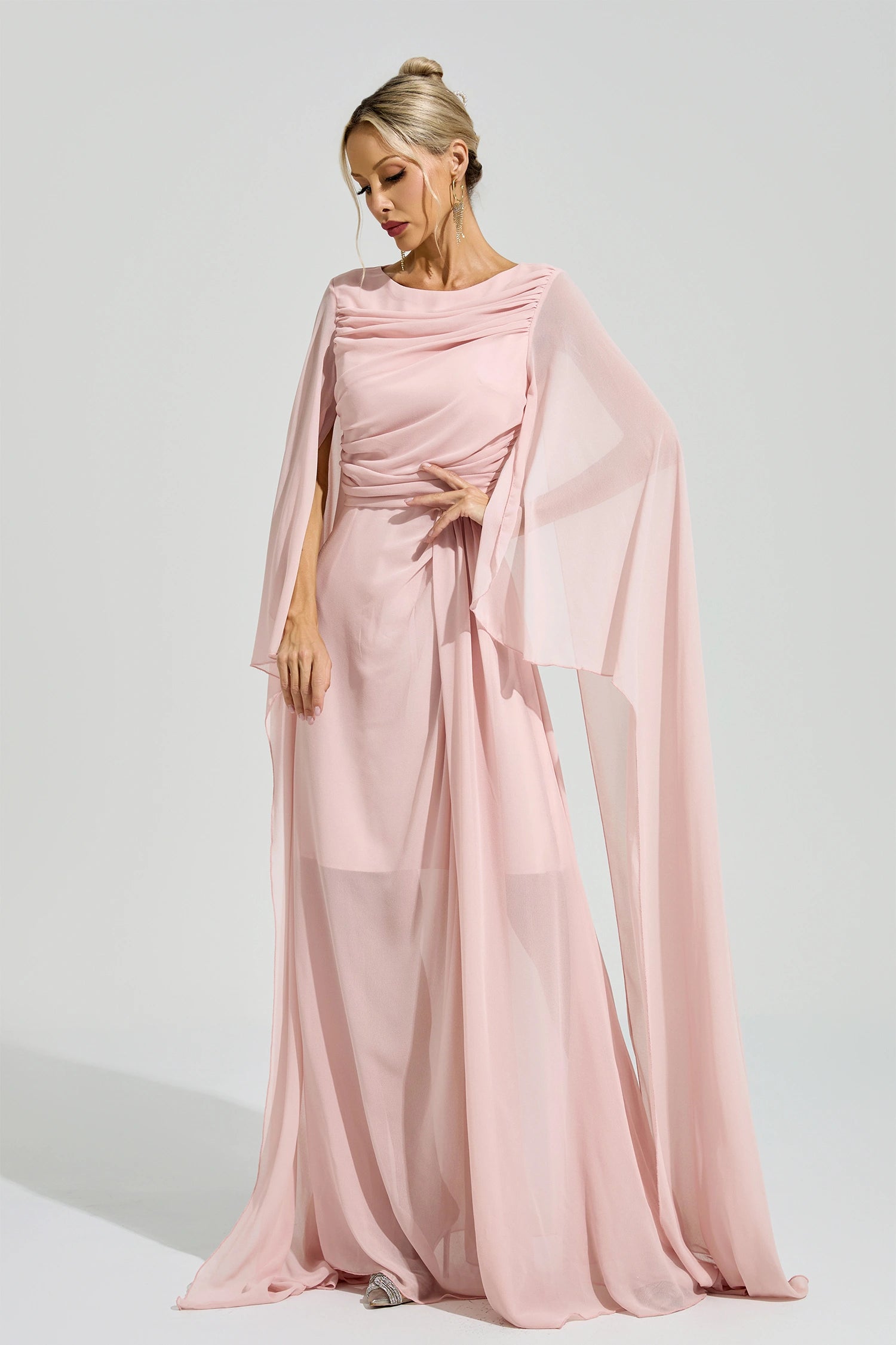Fusca Pink Cape Sleeve Maxi Dress