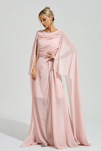 Fusca Pink Cape Sleeve Maxi Dress