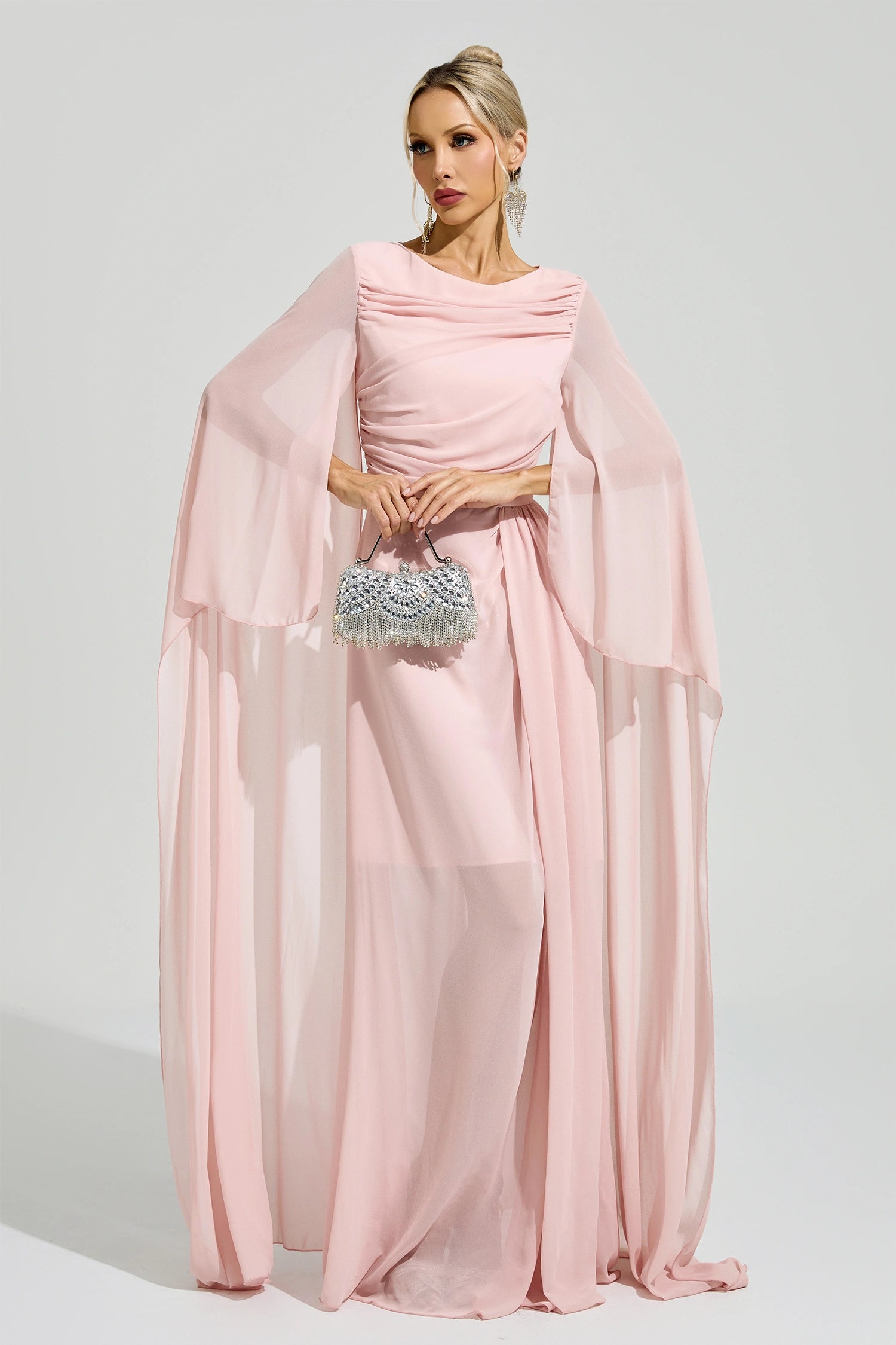 Fusca Pink Cape Sleeve Maxi Dress