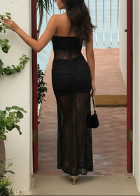 Batul Halter Lace Insert Ruched Maxi Dress