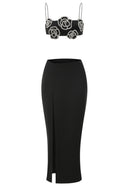 Orville Crystal Floral Two Piece Maxi Dress In Black