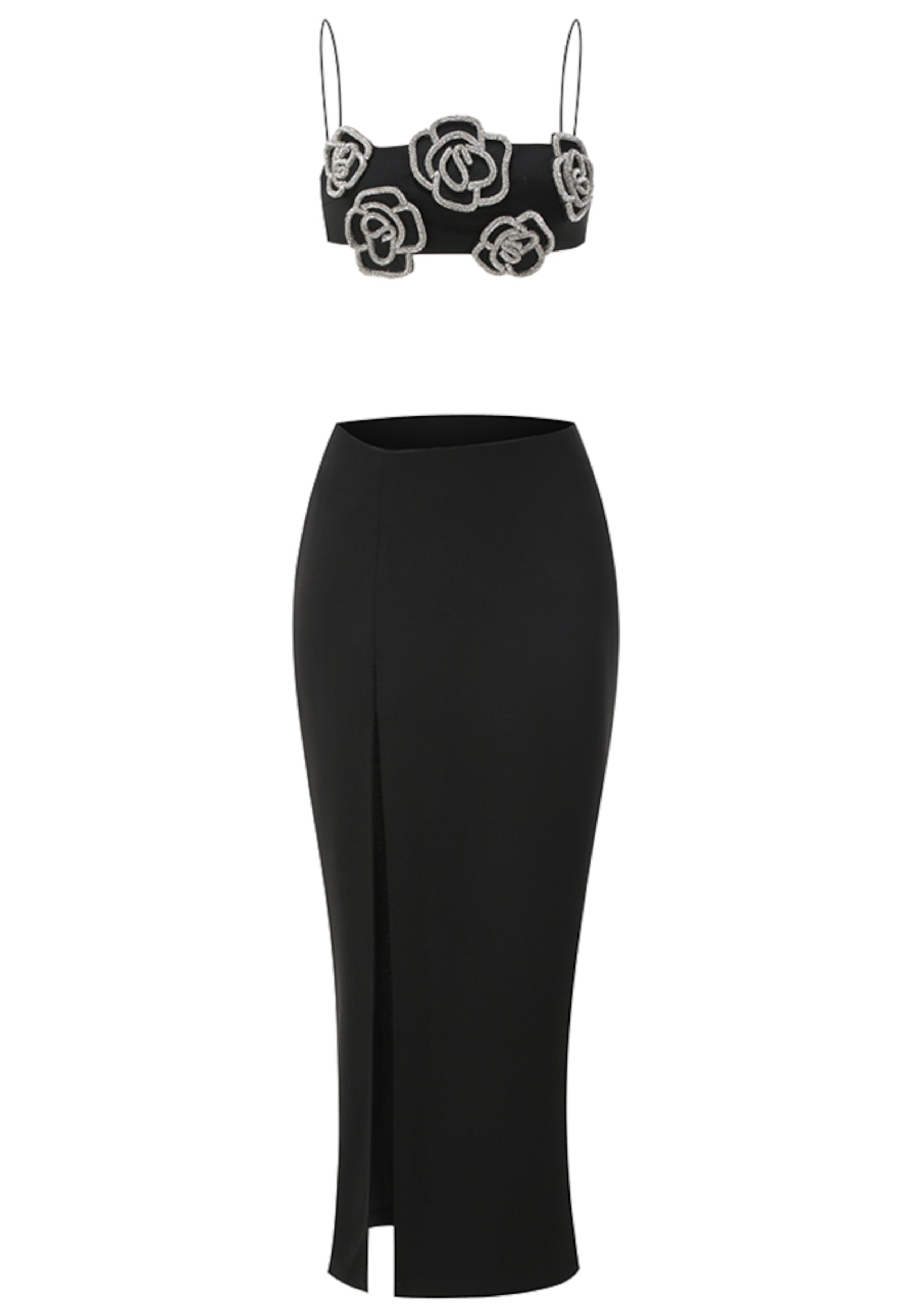 Orville Crystal Floral Two Piece Maxi Dress In Black