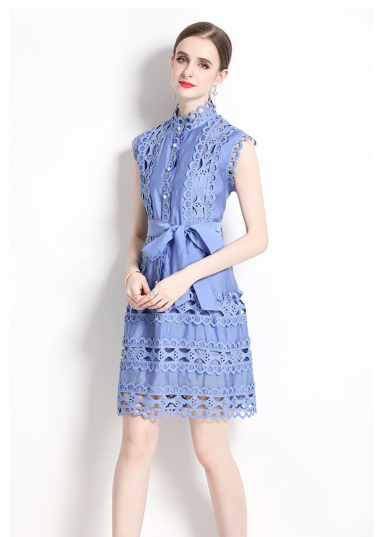 Emeline Blue Cutout Belted Mini Dress