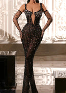 Jyrthos Crystal Sequin Bustier Maxi Dress In Black