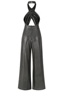 Aendria Halter Backless Jumpsuit In Grey