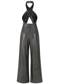Aendria Halter Backless Jumpsuit In Grey