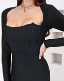 Daxian Long Sleeve Structured Midi Dress In Black