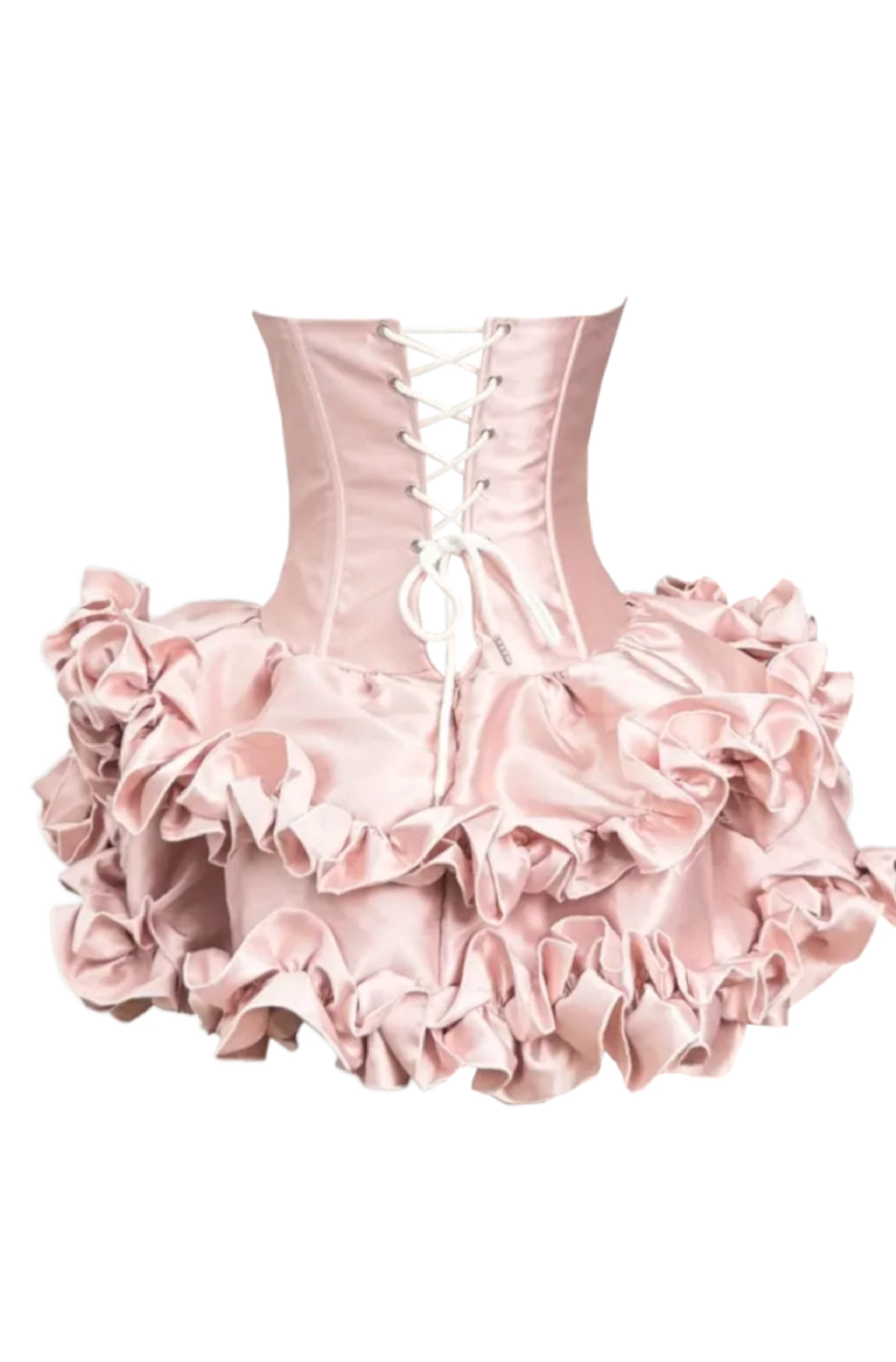 Nyriel Strapless Ruffle Corset Mini Dress In Pink