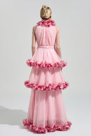 Mydran Pink 3D Floral Maxi Dress
