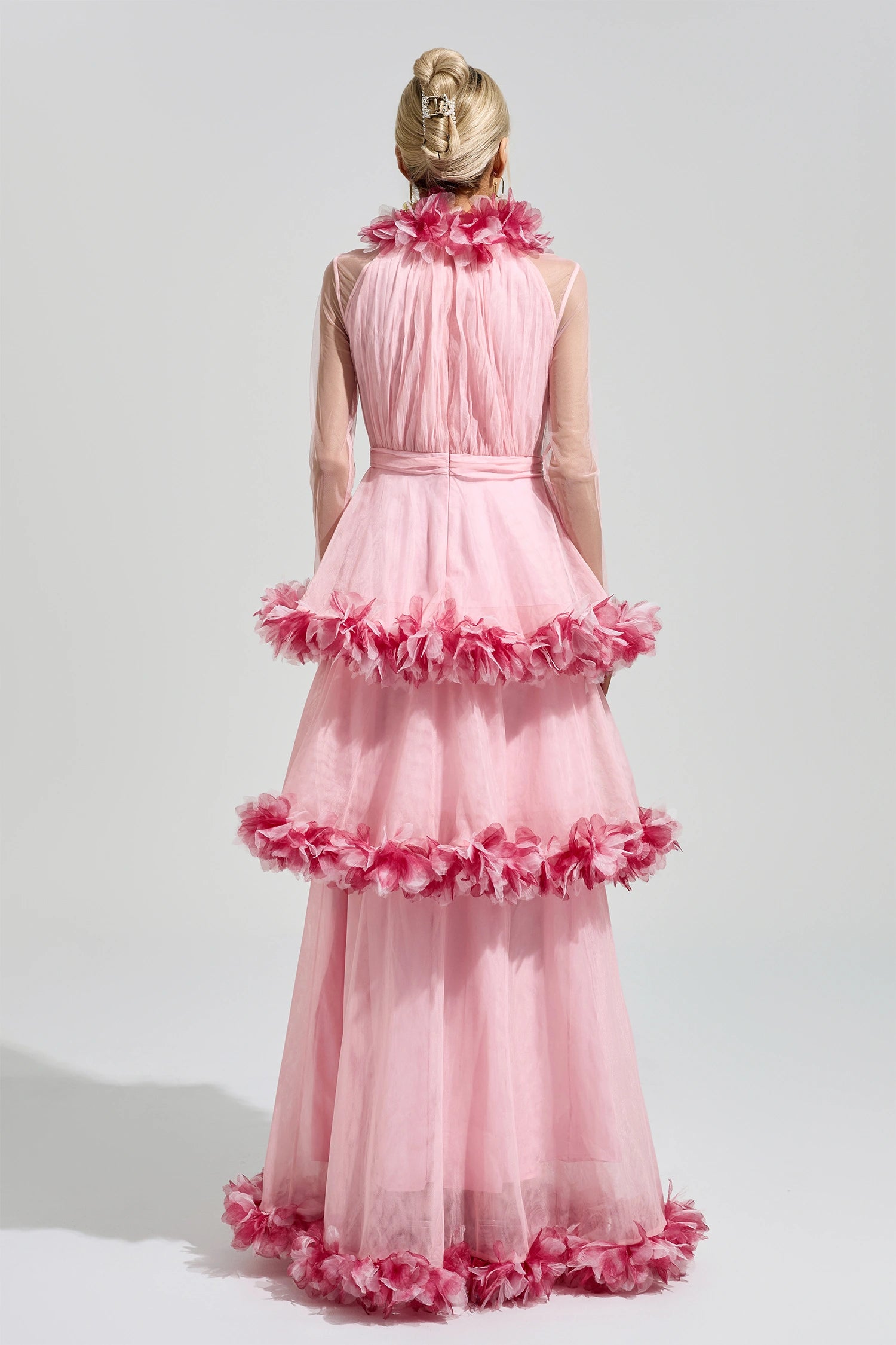 Mydran Pink 3D Floral Maxi Dress