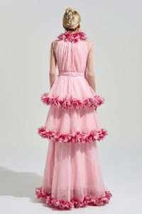 Mydran Pink 3D Floral Maxi Dress
