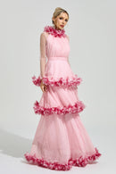 Mydran Pink 3D Floral Maxi Dress