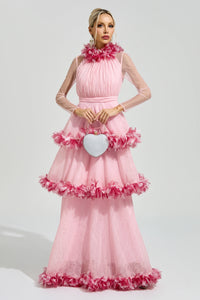 Mydran Pink 3D Floral Maxi Dress