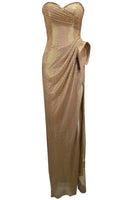 Palesa Strapless Draped Sparkly Maxi Dress In Light Brown