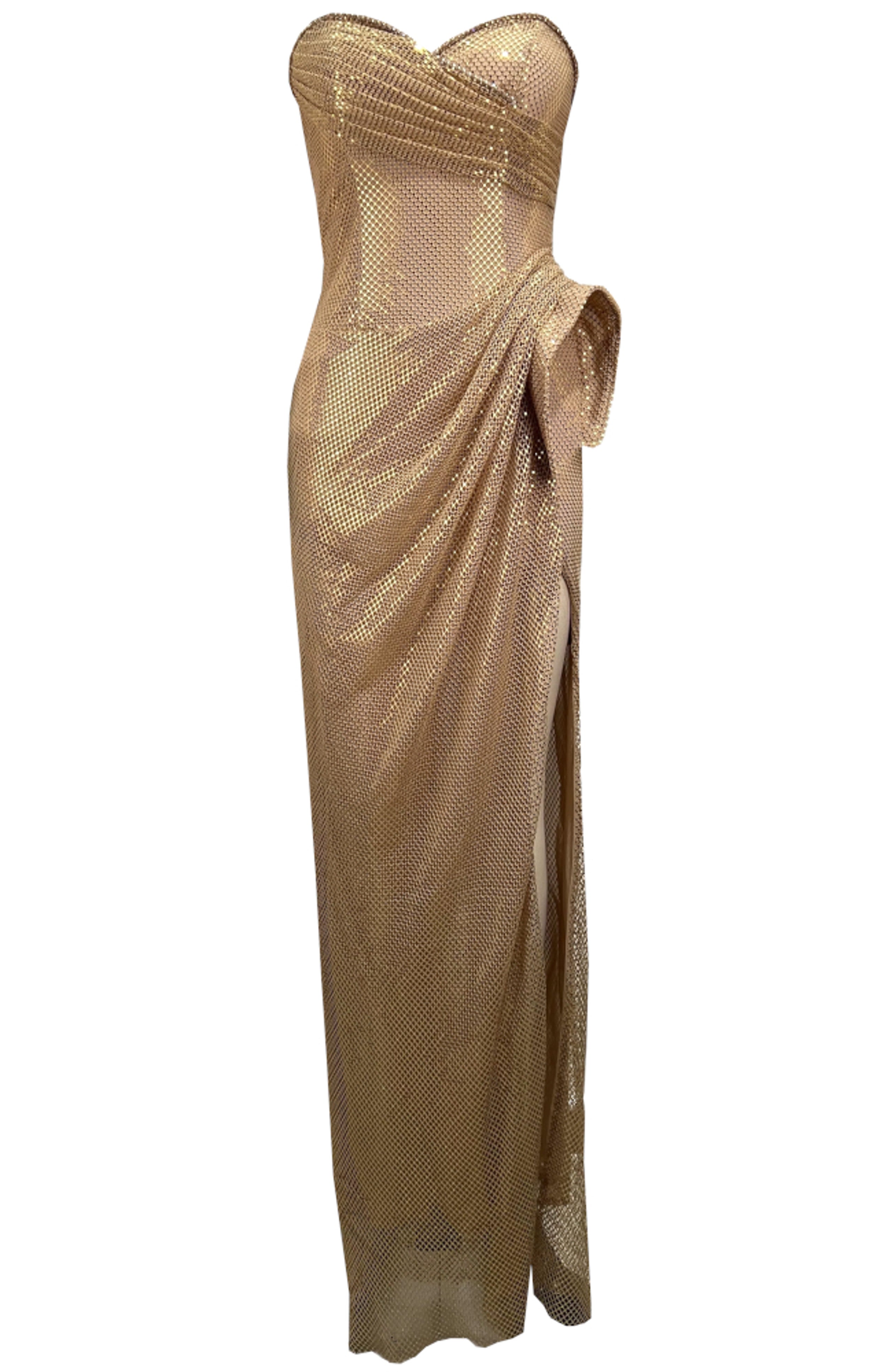 Palesa Strapless Draped Sparkly Maxi Dress In Light Brown
