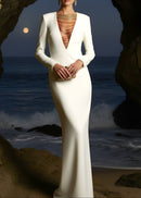 Eissa Long Sleeve Embellished Neckline Maxi Dress In Ivory