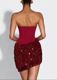 Ivria Strapless Scarf Sequin Mini Dress