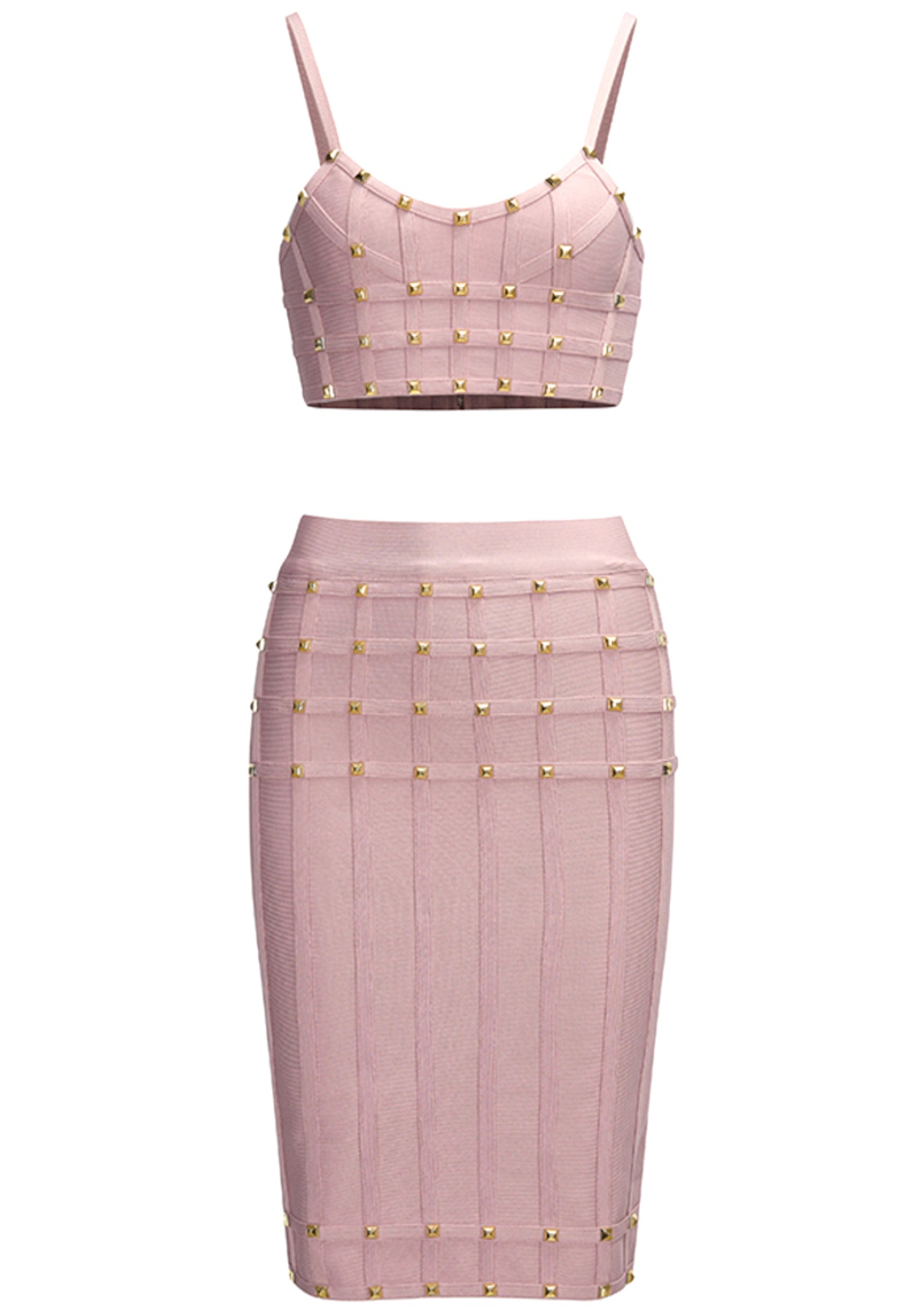 Novalise Studded Two Piece Dress In Nude Pink