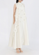 Theoline Sleeveless Floral-Applique Midi Dress In Apricot