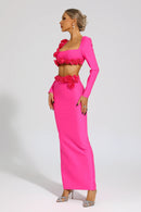 Dellis Flower Bandage Skirt Set In Rose Red