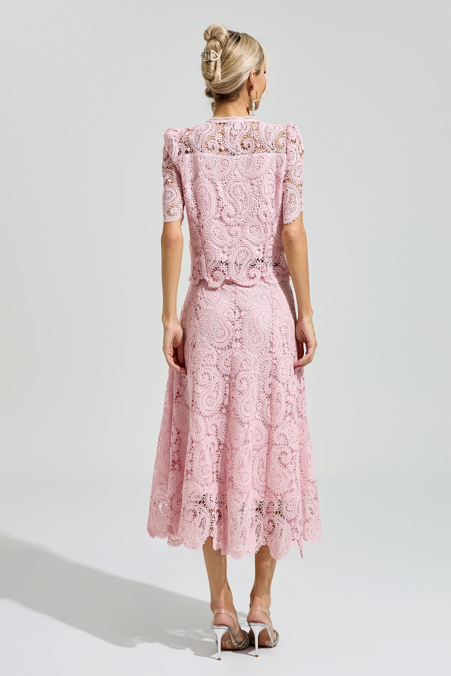 Morqen Pink Lace Two Piece Set