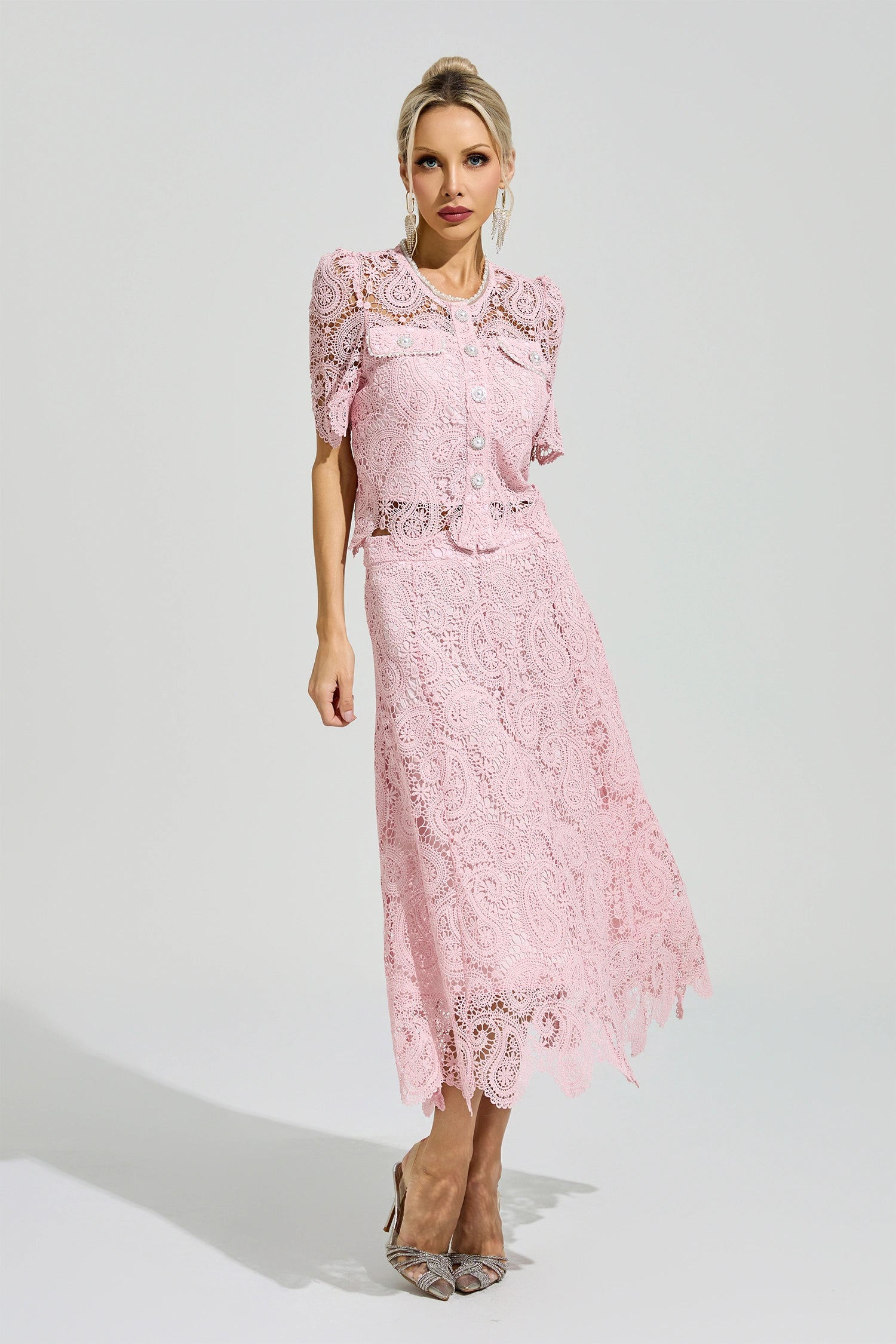 Morqen Pink Lace Two Piece Set