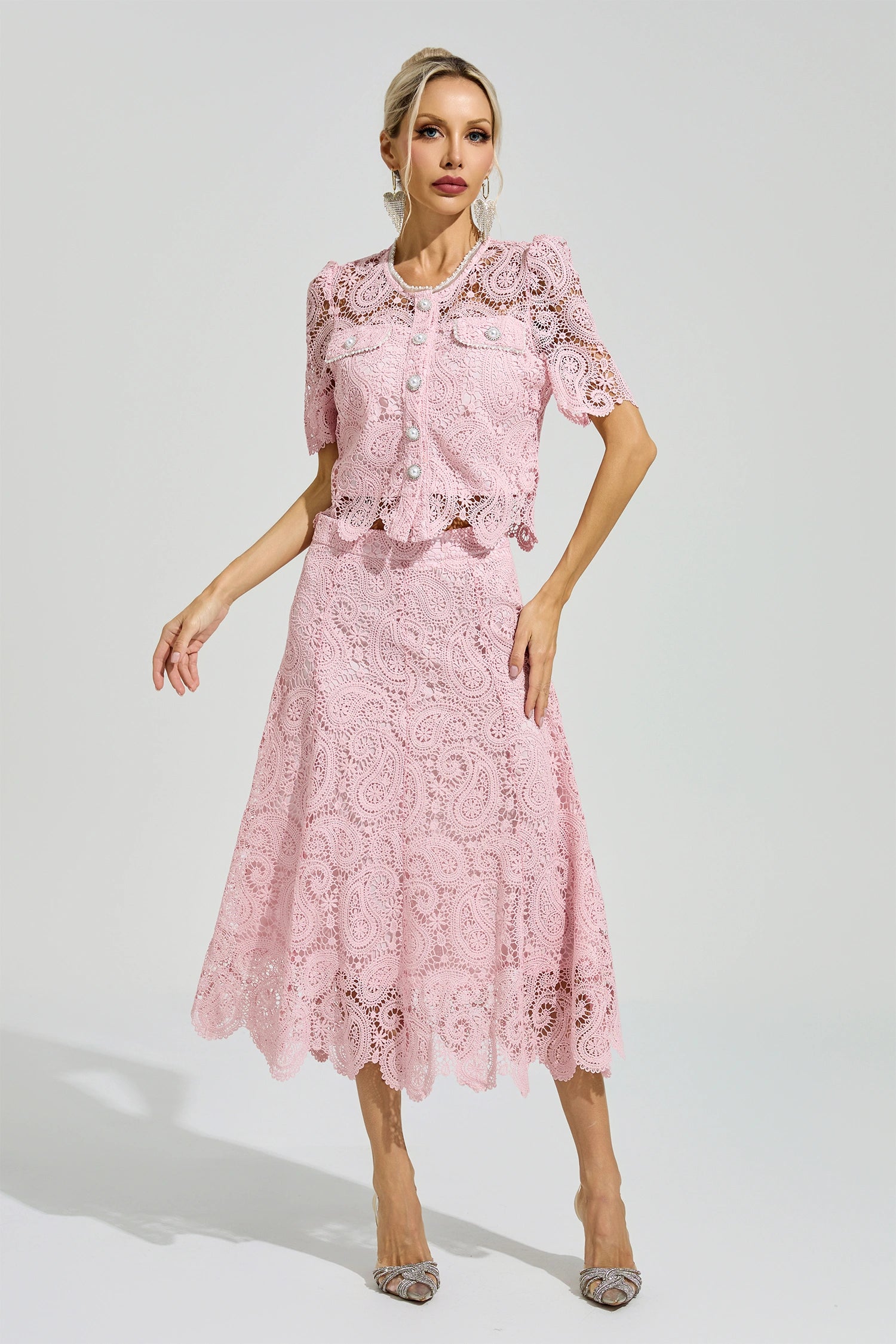 Morqen Pink Lace Two Piece Set