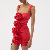 Aizen 3d Flower One Piece Swimsuit And Skirt In Red