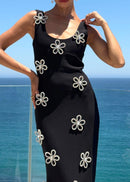 Ainmuire Crystal Floral Detail Maxi Dress In Black