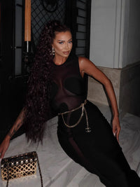 Nakia Sleeveless Mesh Insert Maxi Dress In Black