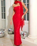 Avalira Strapless Floral Maxi Dress In Red