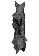 Janaki Strapless Sequin Ruffle Maxi Dress In Silver