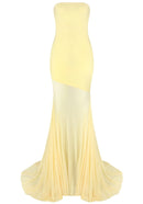 Raziela Strapless Mermaid Mesh Maxi Dress In Yellow