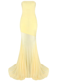 Raziela Strapless Mermaid Mesh Maxi Dress In Yellow
